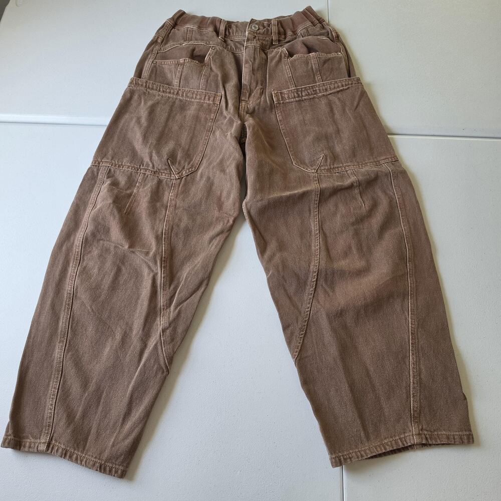 We The Free New School Relaxed Barrel Jeans Small Brown High Rise Tapered Denim